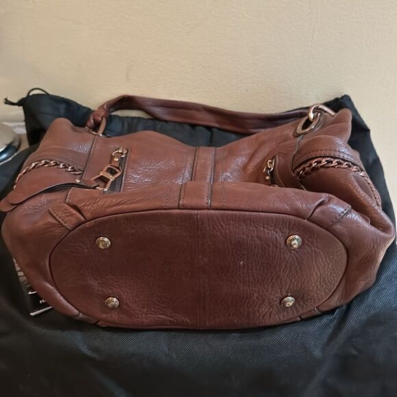 B Makowsky Leather Hobo Bag with Dust Bag- Chocolate Brown - Picture 3 of 8